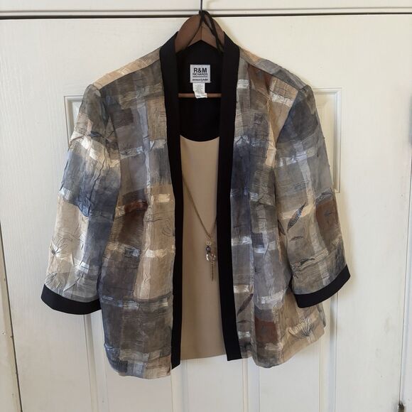 Vintage R&M Richards Women Blouse Cardigan Duo Necklace 18WP Floral Quiet Luxury - Picture 2 of 13